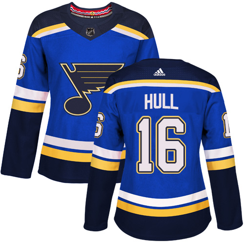 Adidas St.Louis Blues #16 Brett Hull Blue Home Authentic Women Stitched NHL Jersey->women nhl jersey->Women Jersey